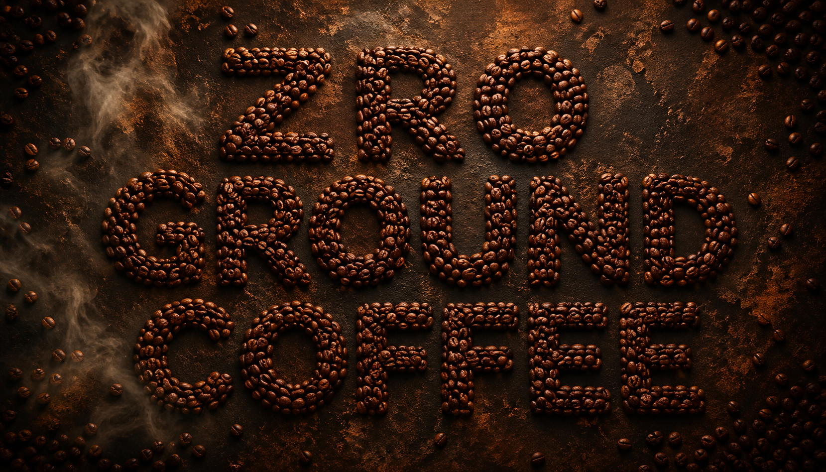 ZRO Ground Coffee OpenGraph image — the brand name spelled in roasted coffee beans on a dark textured surface